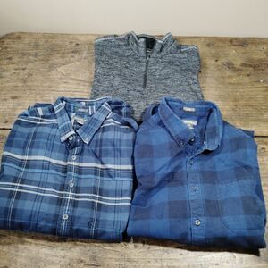 LOT Eddie Bauer Sz TXL Flannel Shirt Quarter Zip Pullover Blue Gray Cotton